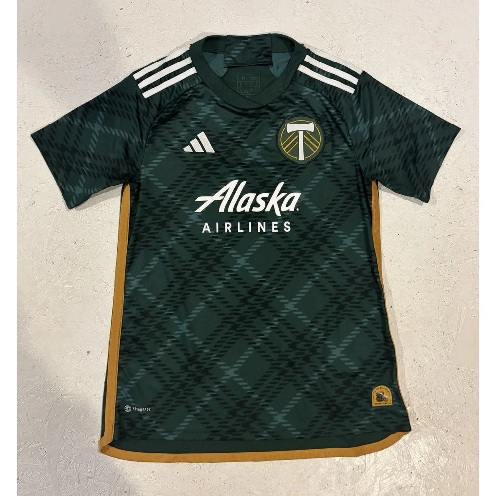 Adidas Portland Timbers Jersey Mens Medium M Green 2023/24 Home Plaid Soccer